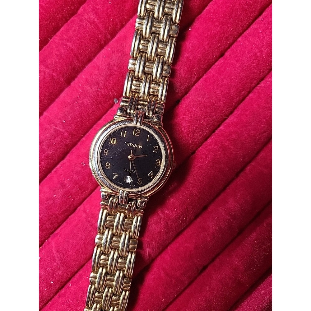 Gruen Watch Gold Tone Quartz NEW BATTERY WORKING WATCH